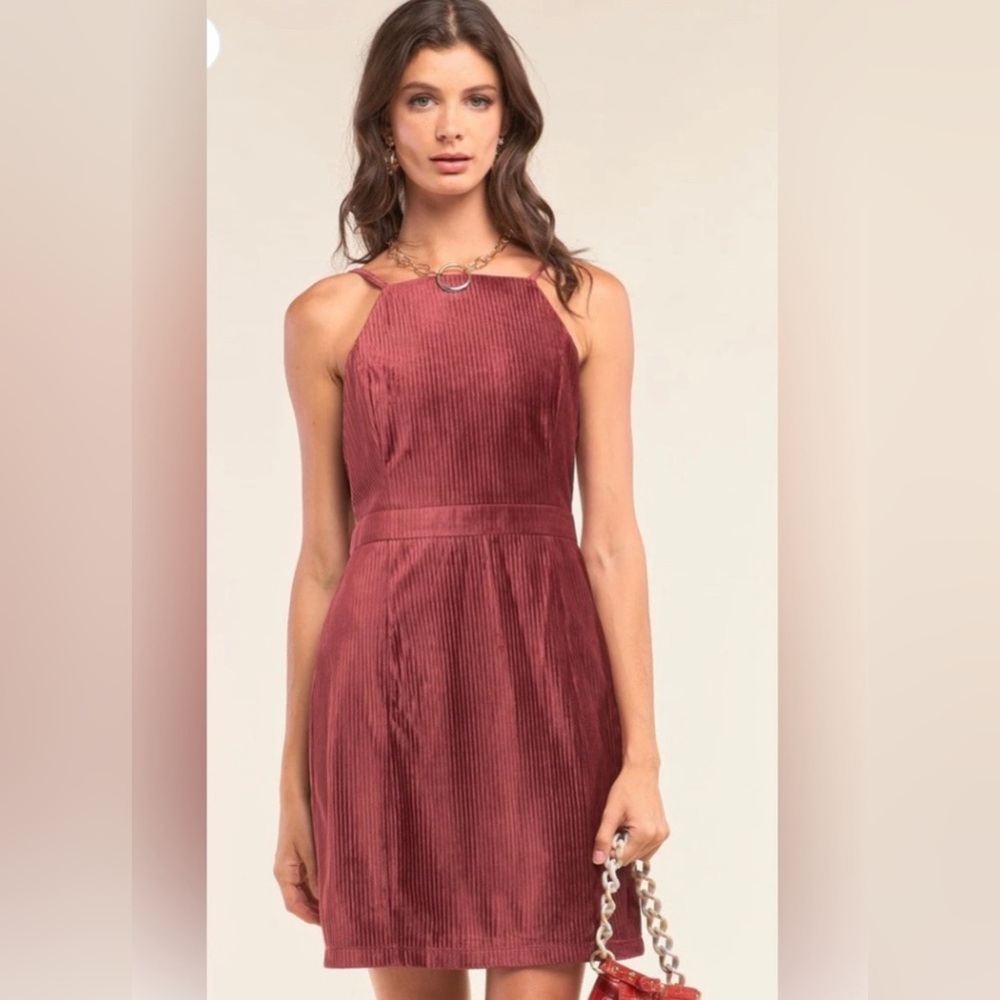 Cranberry Corduroy Sleeveless Square Neck Tight Fit Mini Dress Size Medium